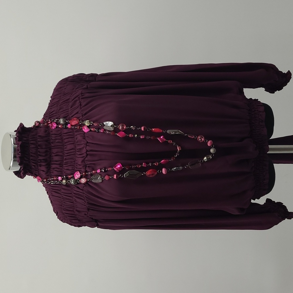 VENUS Smocked Detail Top in Dark Purple Women's Size M‎